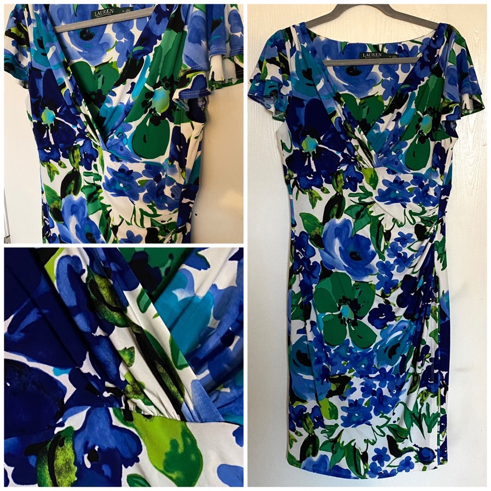 Ralph Lauren Blue & Green Floral Stretch Dress 12